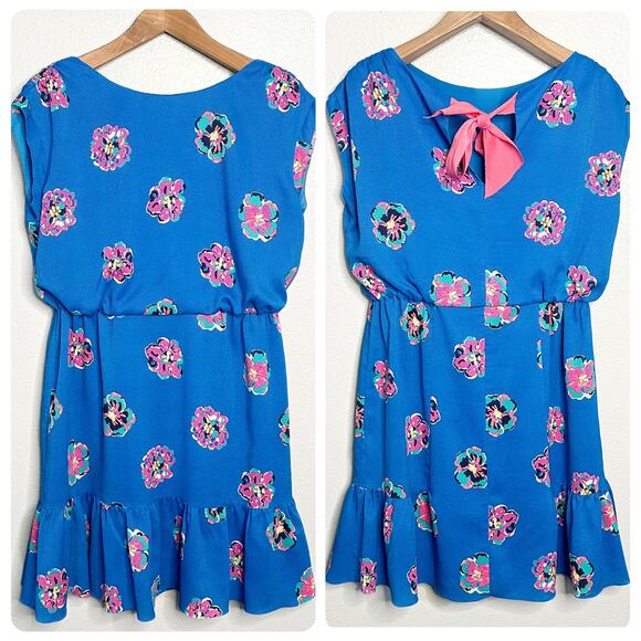 Lilly Pulitzer Sleeveless Blue Pink Floral Blouson Dress Women’s Size Large‎ - Picture 1 of 11